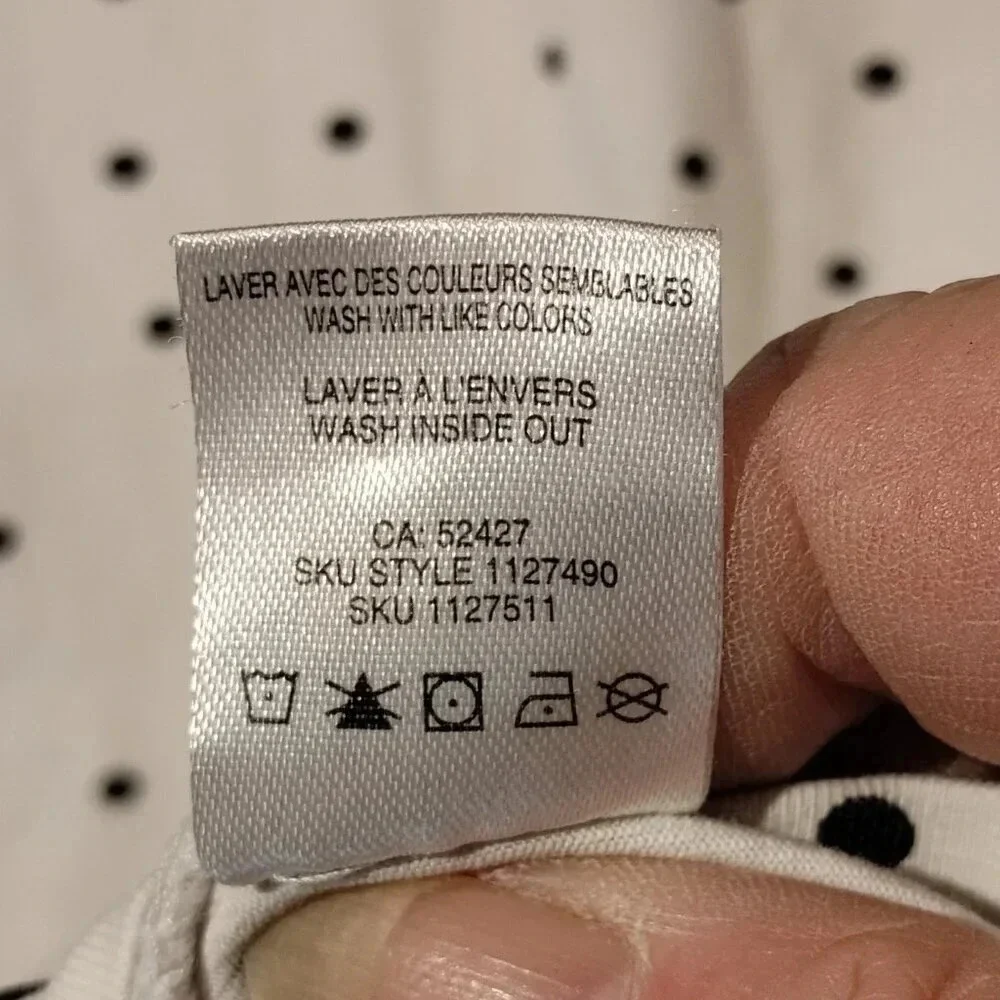 My Style Women's White with Navy Polka Dot Short Sleeve Stretch T-Shirt in Small - Picture 5 of 9